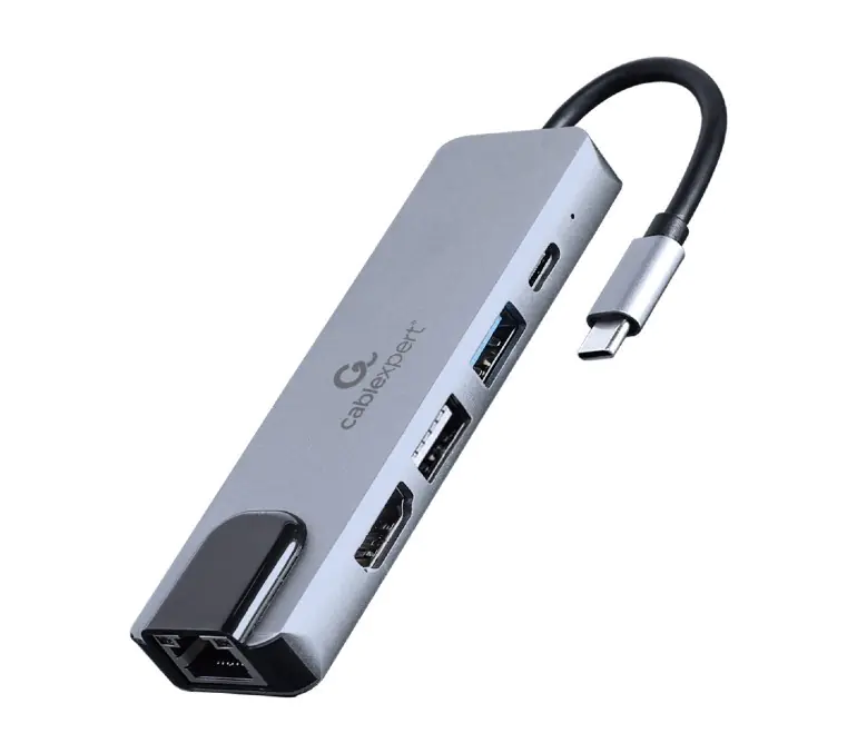 ⁨Adapter wieloportowy USB-C 5w1, PD, HDMI, USB 3.1, USB 2.0, LAN⁩ w sklepie Wasserman.eu