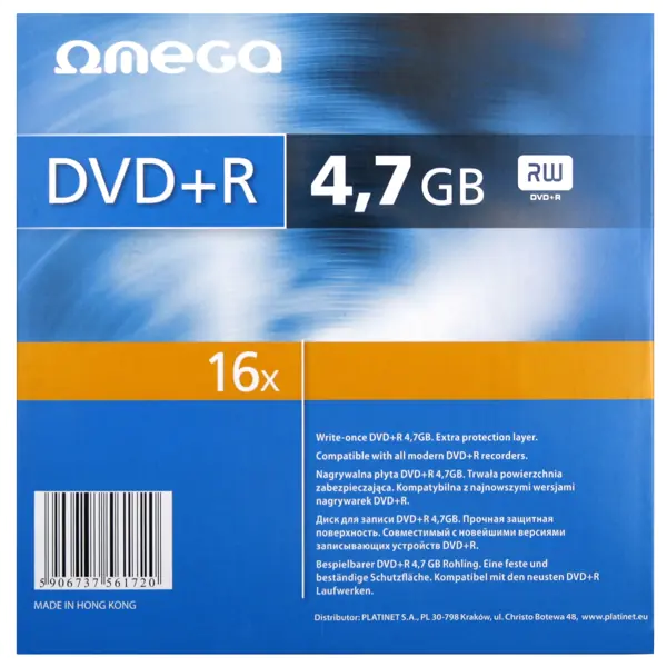 ⁨OMEGA DVD+R 4,7GB 16X SAFE PACK*1 [56172]⁩ w sklepie Wasserman.eu