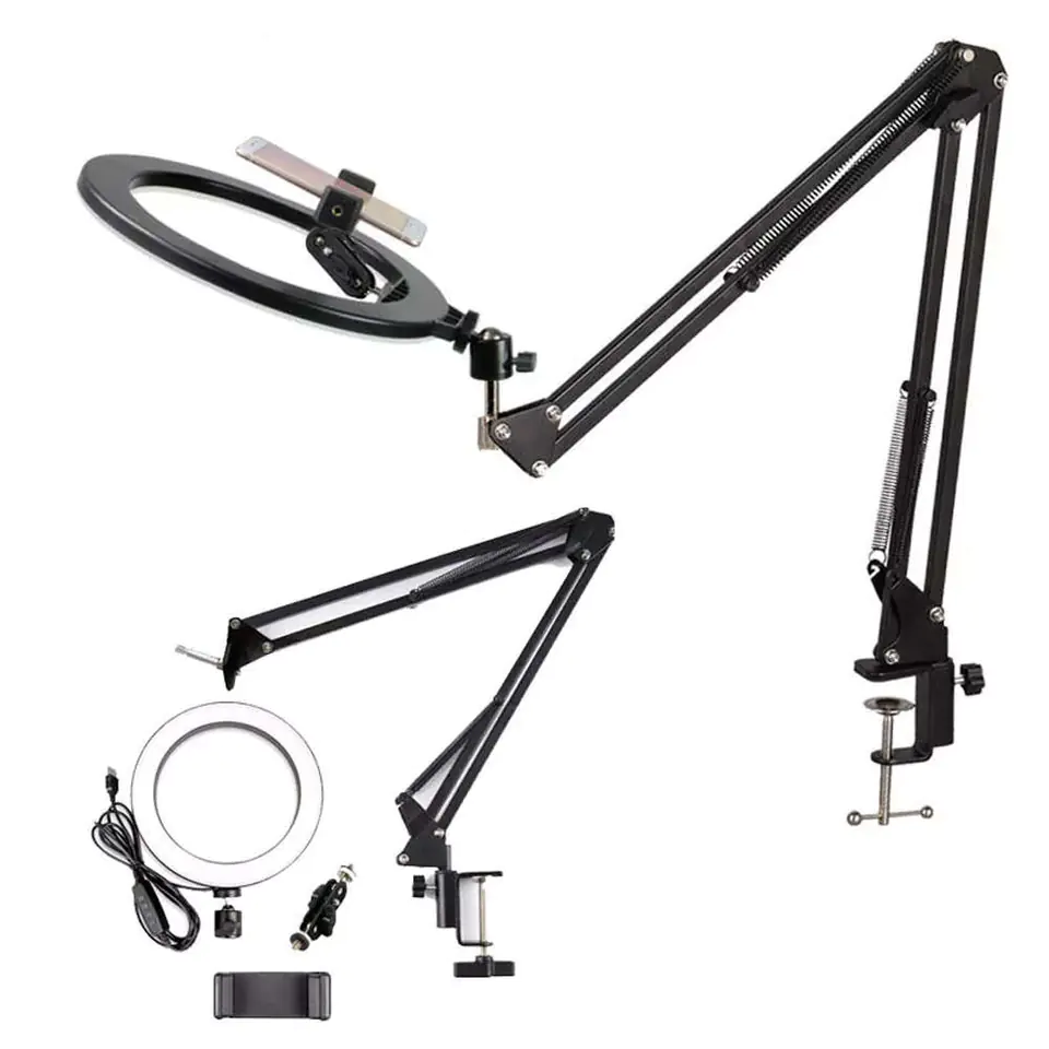Lampa pierścieniowa LED Alogy 10cal fotograficzna Ring do makijażu z statywem do biurka blatu Czarny w sklepie Wasserman.eu
