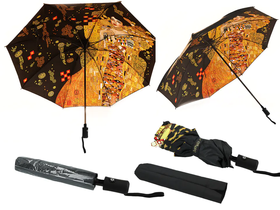 ⁨Automatic umbrella, folding - G. Klimt, Adela (decoration underneath) (CARMANI)⁩ at Wasserman.eu