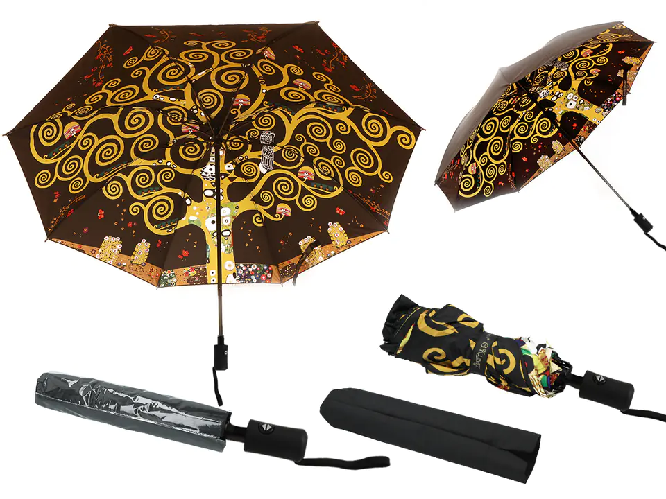 ⁨Automatic umbrella, folding - G. Klimt, The Tree of Life (decoration underneath) (CARMANI)⁩ at Wasserman.eu