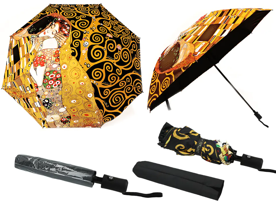 ⁨Automatic umbrella, folding - G. Klimt, Kiss and Tree of Life (decoration on top) (CARMANI⁩ at Wasserman.eu
