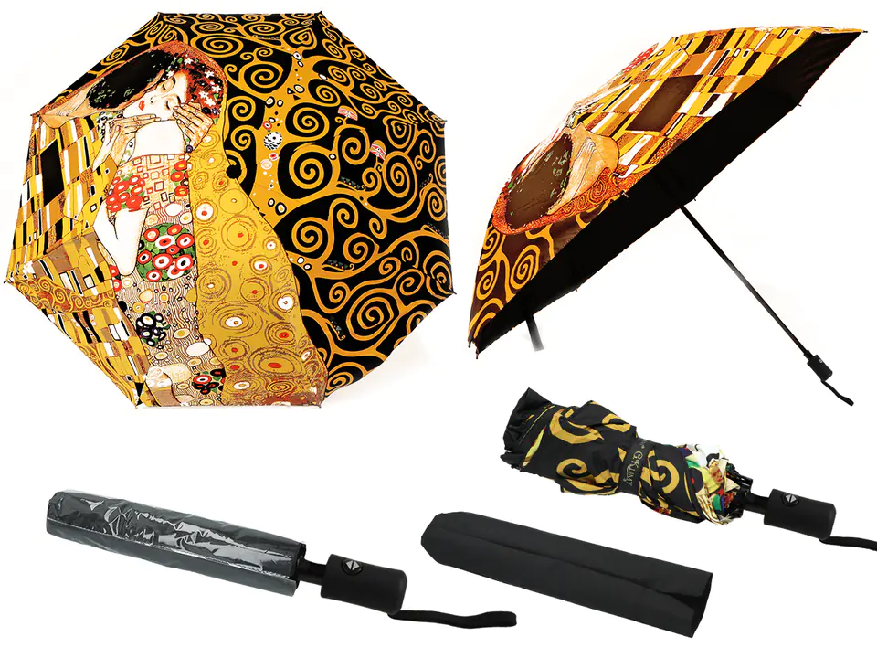 Parasol automatyczny, składany - G. Klimt, Pocałunek i Drzewo życia (dekoracja na wierzchu) (CARMANI w sklepie Wasserman.eu