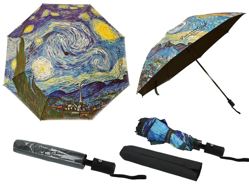 ⁨Automatic umbrella, folding - V. van Gogh, Starry Night (decoration on top) (CARMANI)⁩ at Wasserman.eu