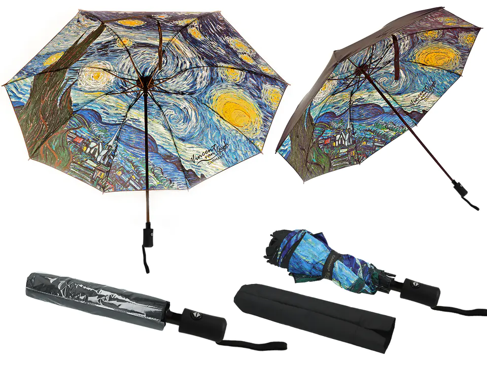 Parasol automatyczny, składany - V. van Gogh, Gwiaździsta Noc (dekoracja pod spodem) (CARMANI) w sklepie Wasserman.eu