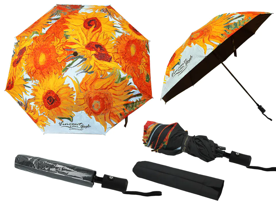 ⁨Automatic umbrella, folding - V. van Gogh, Sunflowers (decoration on top) (CARMANI)⁩ at Wasserman.eu