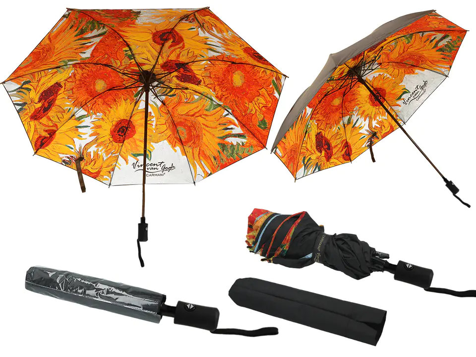 Parasol automatyczny, składany - V. van Gogh, Słoneczniki (dekoracja pod spodem) (CARMANI) w sklepie Wasserman.eu