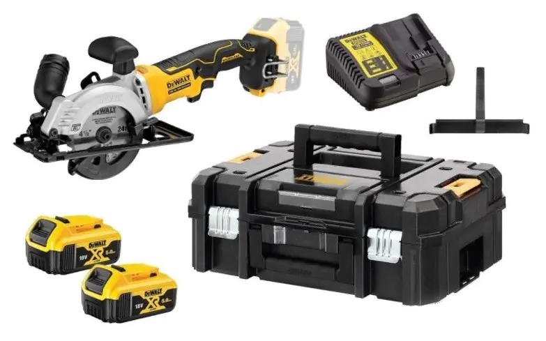 DEWALT DCS571P2 Tragbare Kreissägemaschine 115 mm 2x XR 18V 5Ah T-STAK II Schwarz, Gelb im Wasserman.eu
