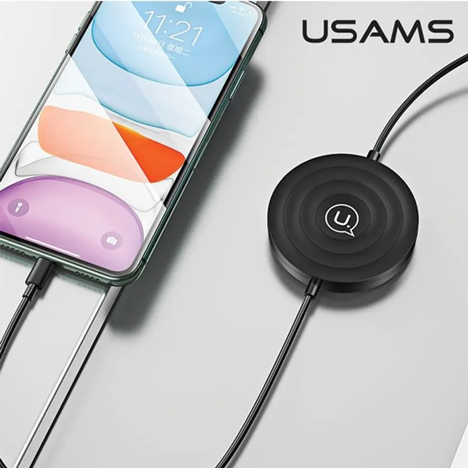 ⁨USAMS Ład. indukcyjna US-CC096 10W z kablem lightning czarny/black CC96WH01⁩ w sklepie Wasserman.eu