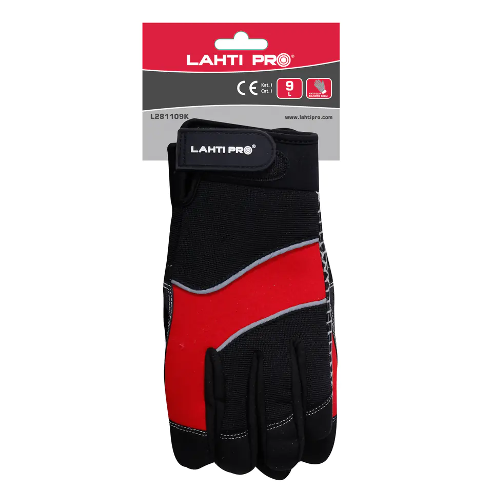 ⁨GLOVES ANTI-SLIP BLACK-RED L281108P, CARD, "8", CE, LAHTI⁩ at Wasserman.eu