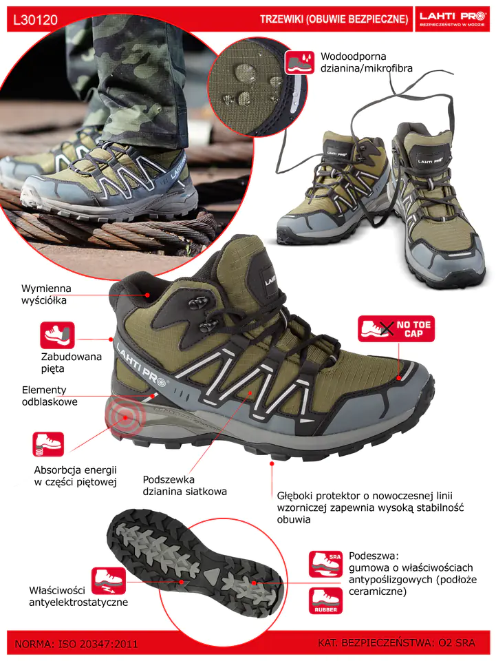 ⁨ANKLE SHOES,NO TOE CAP,GREEN-BLACK-GREY,O2 SRA,"45",CE,LAHTI⁩ at Wasserman.eu