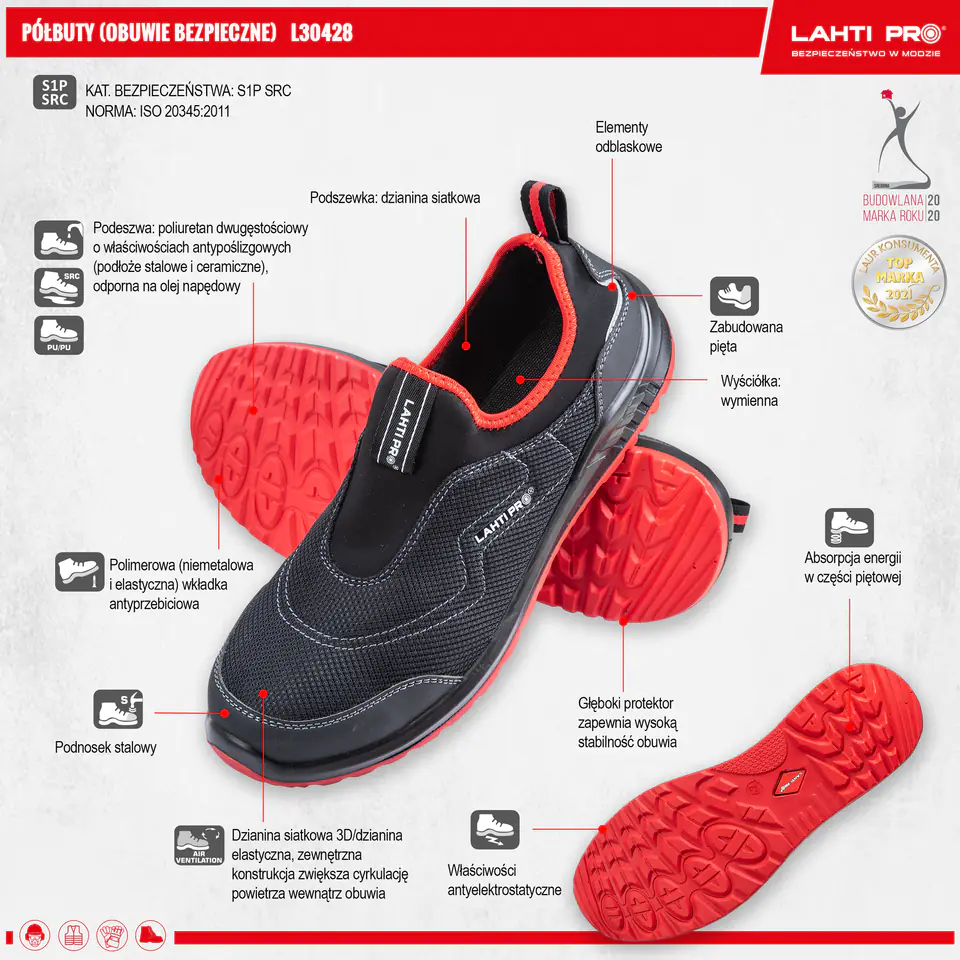 ⁨SHOES,WITHOUT LACES,3D MESH, BLACK-RED,S1P SRC,"43",CE,LAHTI⁩ at Wasserman.eu