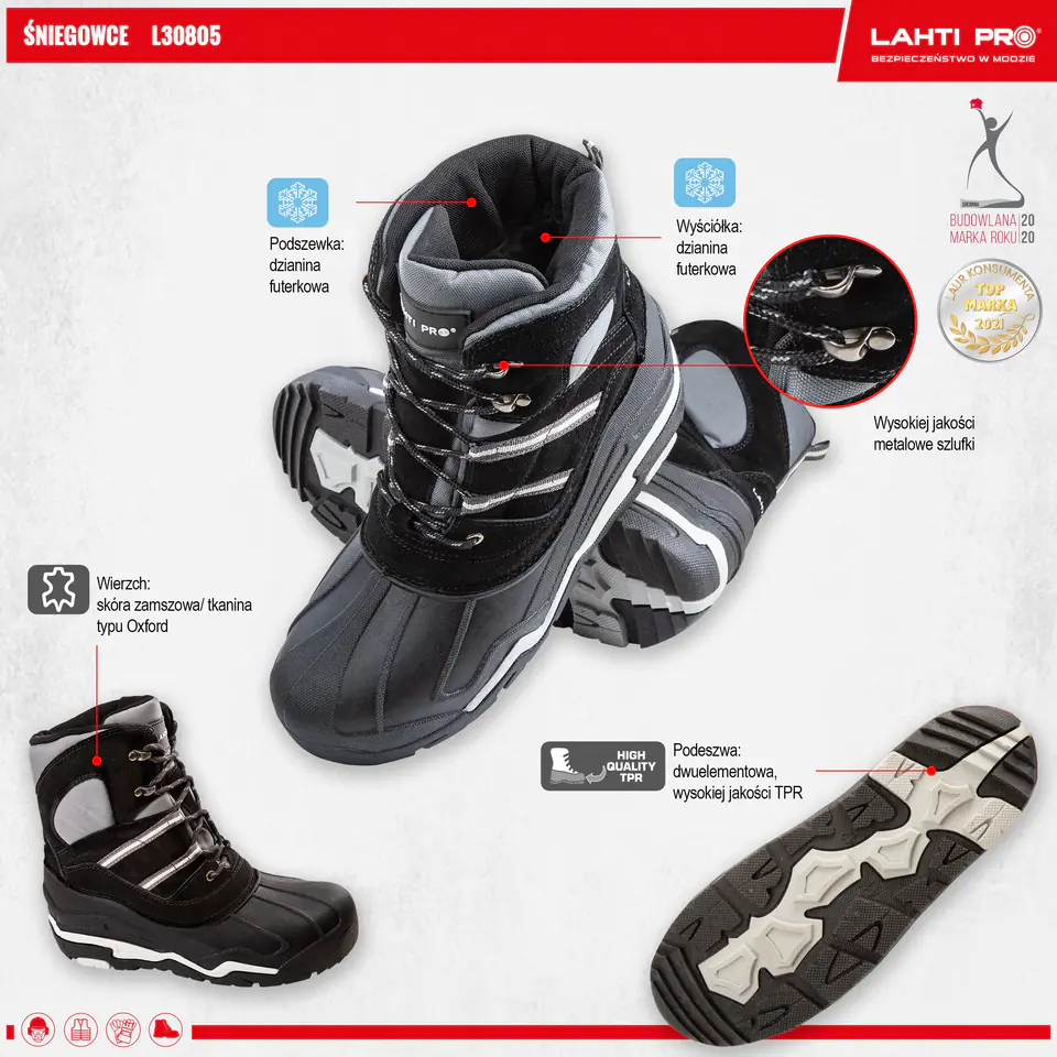 ⁨SNOW BOOTS, SUEDE/OXFORD, GREY-RED, "43/44", LAHTI⁩ at Wasserman.eu