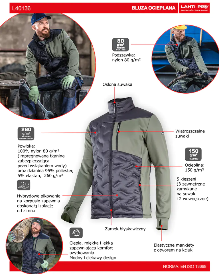 ⁨BLUZA OCIEPLANA CZARNO-ZIELONA, "2XL", CE, LAHTI⁩ w sklepie Wasserman.eu