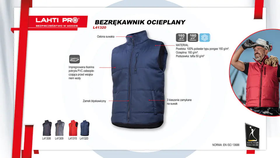⁨BEZRĘKAWNIK OCIEPLANY GRANATOWO-CZARNY, "S", CE, LAHTI⁩ w sklepie Wasserman.eu