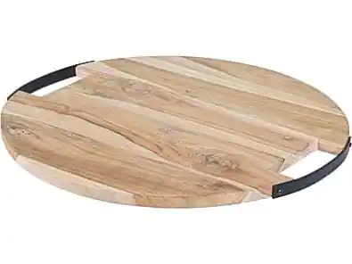 ⁨Teak round wooden cutting board 39cm with metal handles⁩ at Wasserman.eu