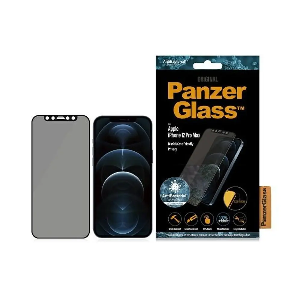 ⁨PanzerGlass E2E Super+ iPhone 12 Pro Max Case Friendly AntiBacterial Microfracture Privacy black/black⁩ at Wasserman.eu