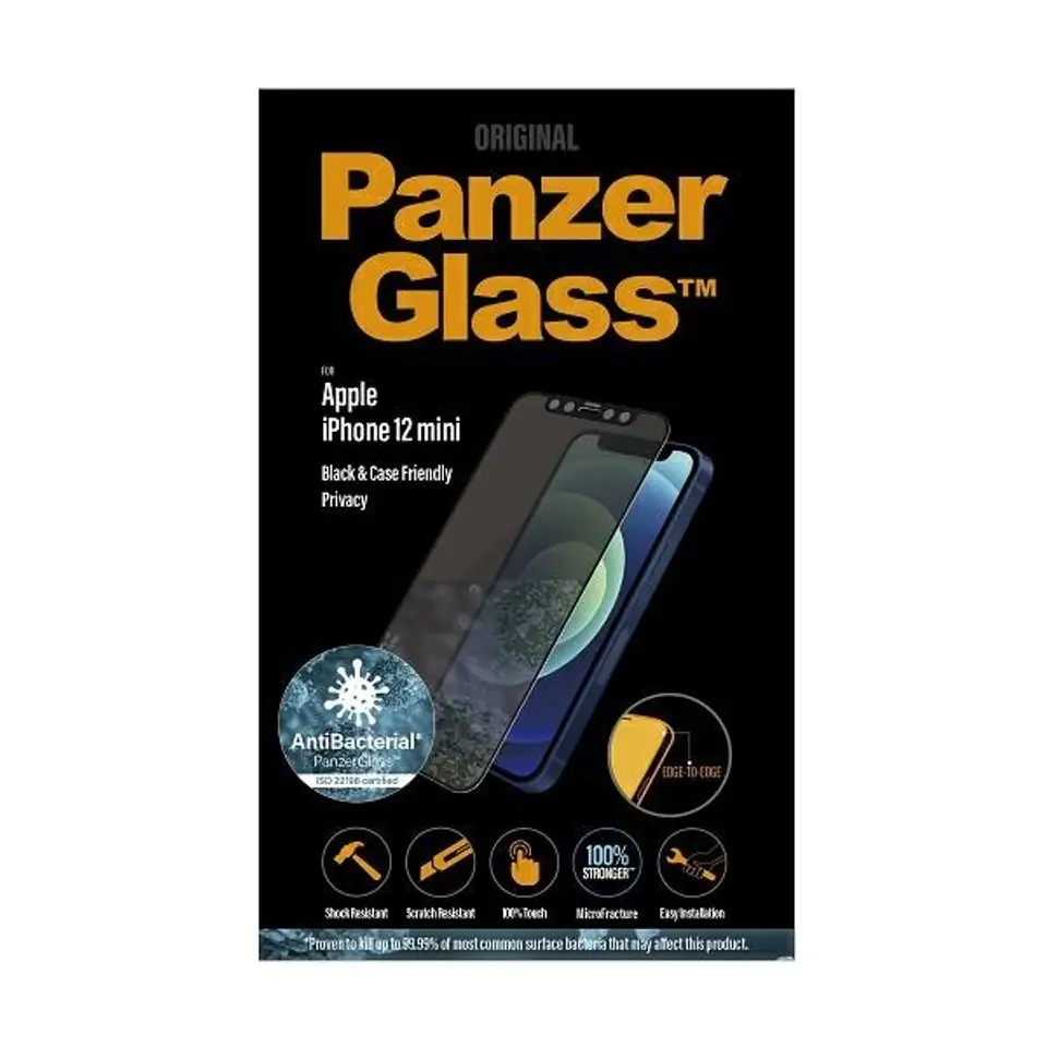 ⁨PanzerGlass E2E Super+ iPhone 12 Mini Case Friendly AntiBacterial Microfracture Privacy czarny/black⁩ w sklepie Wasserman.eu