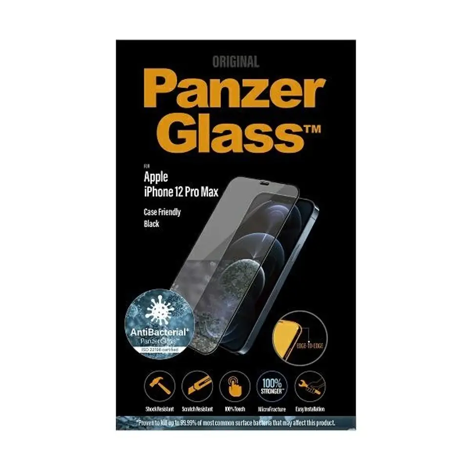 ⁨PanzerGlass E2E Super+ iPhone 12 Pro Max Case Friendly AntiBacterial Microfracture czarny/black⁩ w sklepie Wasserman.eu