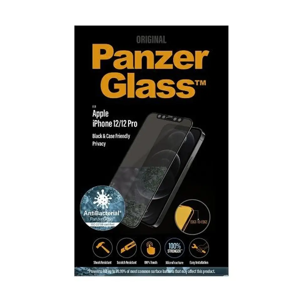 ⁨PanzerGlass E2E Super+ iPhone 12/12 Pro Case Friendly AntiBacterial Microfracture Privacy czarny/black⁩ w sklepie Wasserman.eu