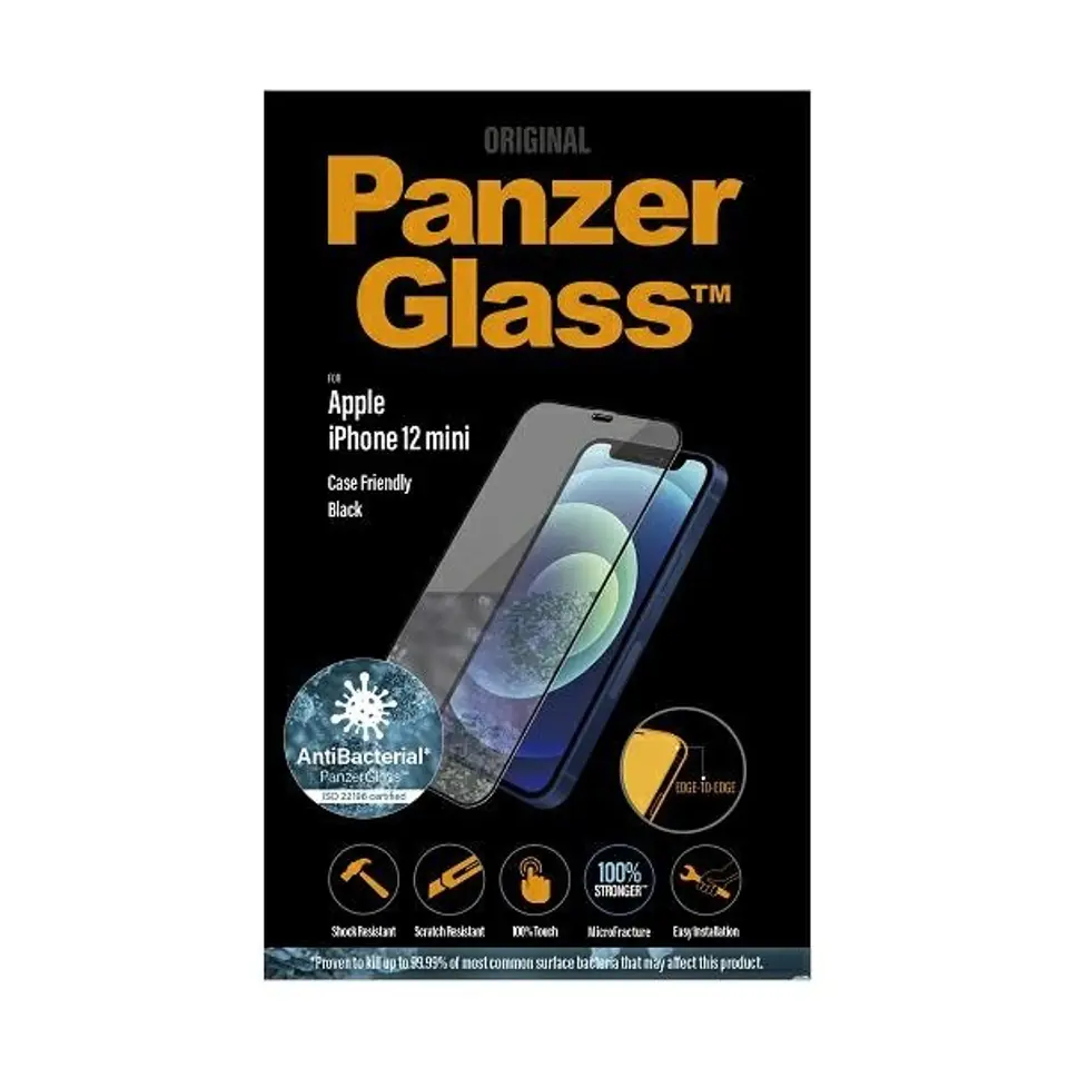 ⁨PanzerGlass E2E Super+ iPhone 12 Mini Case Friendly AntiBacterial MicroFracture czarny/black⁩ w sklepie Wasserman.eu