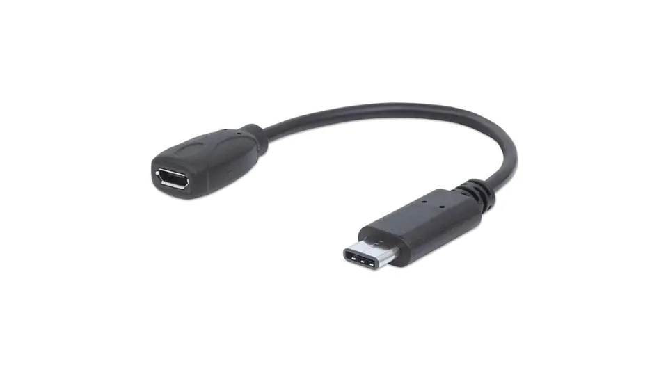 ⁨KABEL USB C-MicroB M/F 0,15m USB2.0 HI-SPEED czarny⁩ w sklepie Wasserman.eu