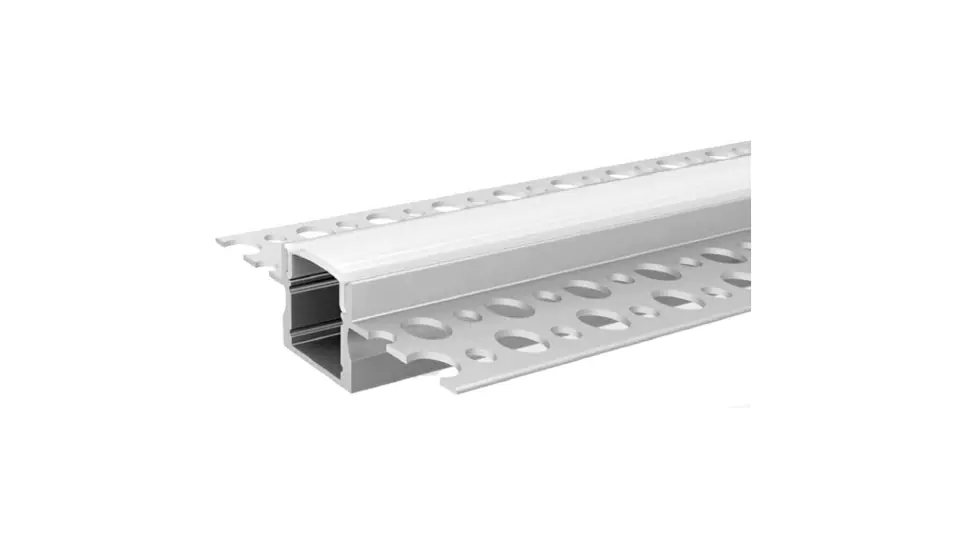 ⁨Profil MiniLUX LINE-12 2m srebrny +Klosz mleczny klik (profil wpuszczany ze skrzydełkami do zagipsowania) do taśmy led RGBW 12mm⁩ w sklepie Wasserman.eu