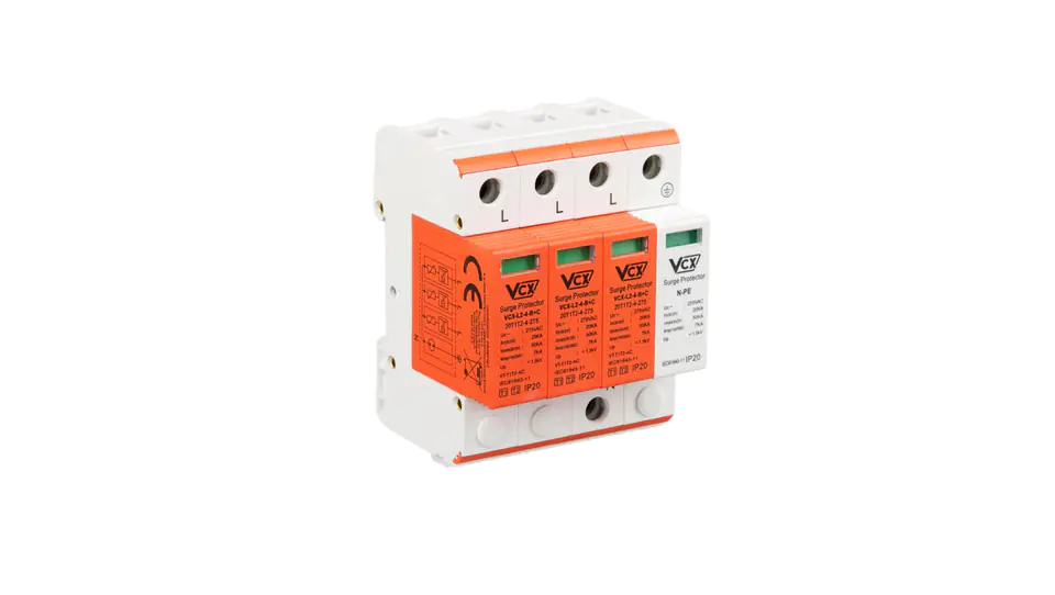 ⁨Class T1+T2 surge arrester (B+C) 275V AC 3P + NPE 7kA VCX⁩ at Wasserman.eu