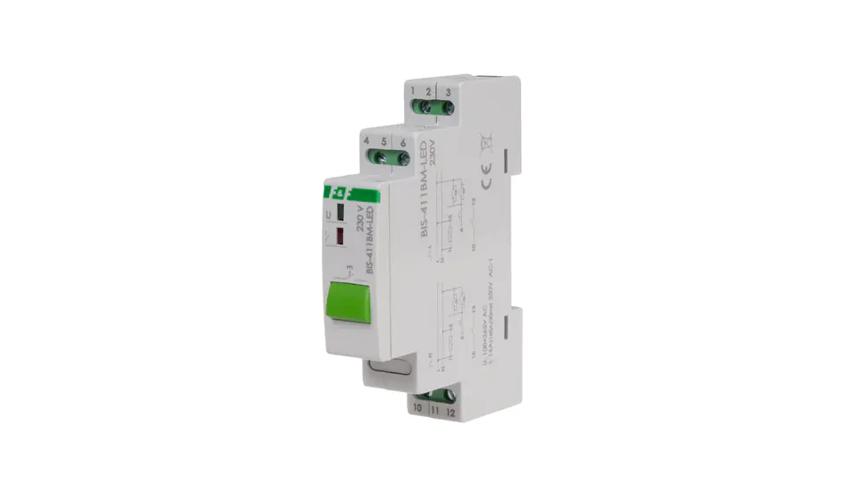 ⁨Bistable relay with button for manual control mounting on DIN rail 230V with relay inrush 160A/20ms BIS-411BM-LED⁩ at Wasserman.eu