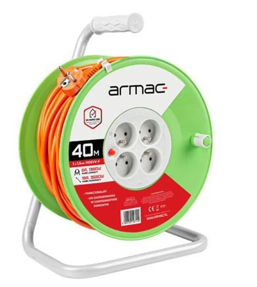 Extension cable reel 40M 4X2P+Z 16A 3680W 3x1.5MM H05VV-F at Wasserman.eu