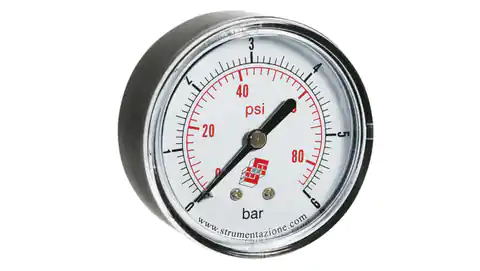 ⁨Standard pressure gauge with rear connection, dia. 40mm, 0-6bar, G1/8, M40A. PL006G18⁩ at Wasserman.eu