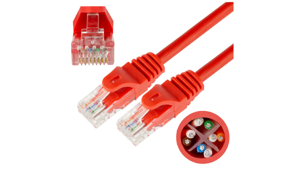 ⁨Patchcord UTP kat.6 kabel sieciowy LAN 2x RJ45 czerwony 3m NEKU⁩ w sklepie Wasserman.eu