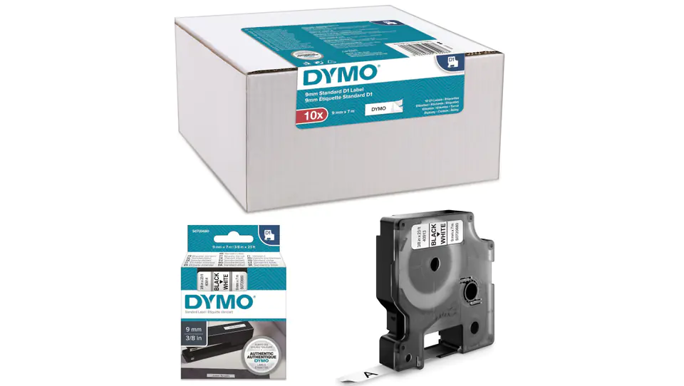 ⁨Taśma DYMO D1 9mm x 7m czarny/ biały PACK /10szt./⁩ w sklepie Wasserman.eu