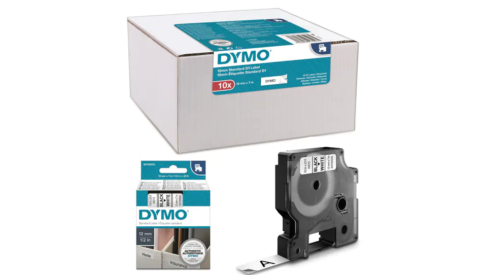 DYMO D1 Tape 12mm x 7m black/ white PACK /10pcs/ at Wasserman.eu