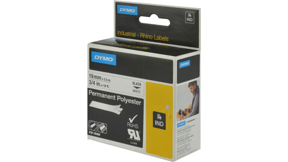 Durable polyester tape 19mm x 5.5m black on white S0718220 18484 at Wasserman.eu