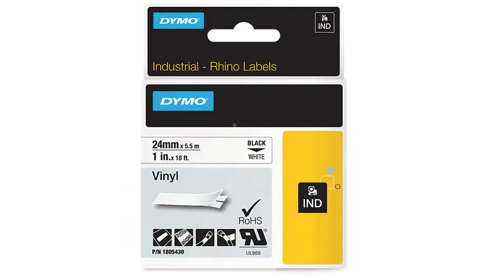 ⁨Vinyl tape for printers 24mm x 5,5m black on white 1805430⁩ at Wasserman.eu