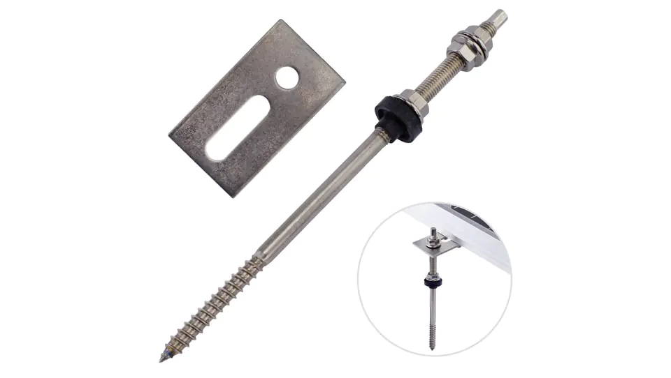 ⁨Dual thread screw M10x250mm stainless A2 with EPDM seal + mounting adapter 45x80x3mm⁩ at Wasserman.eu