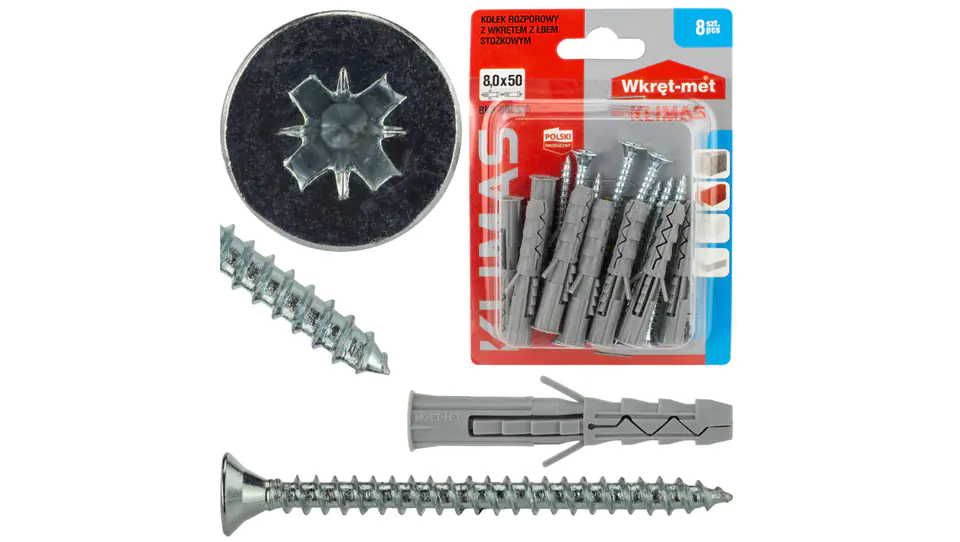 Dowel with conical cross head screw 8x60 /8pcs/ at Wasserman.eu