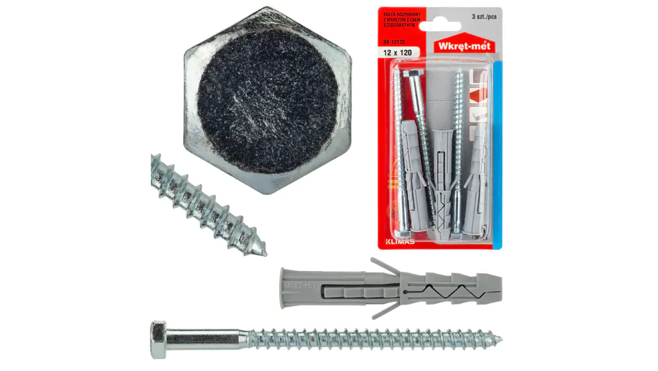 Dowel with head hexagon 12x120 /3pcs/ at Wasserman.eu