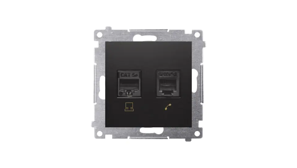 ⁨Simon 54 Gniazdo komputerowe RJ45 kategoria 5e + telefoniczne RJ12 (moduł) czarny mat D5T.01/49⁩ w sklepie Wasserman.eu