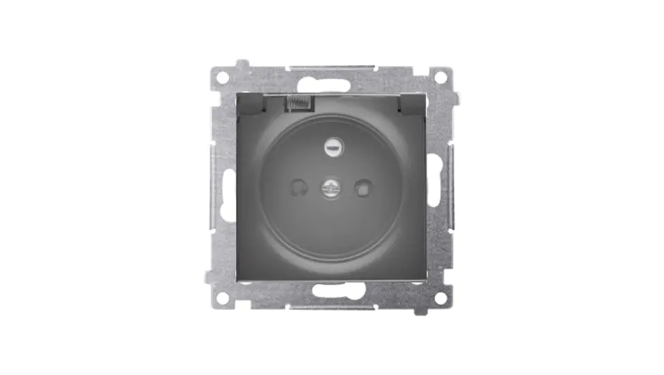⁨Simon 54 Gniazdo do wersji IP44 z usz. (moduł) 16A 250V klapka transparentna czarny mat usz. do ramek S54 PREMIUM DGZ1BZ.01/49A⁩ w sklepie Wasserman.eu