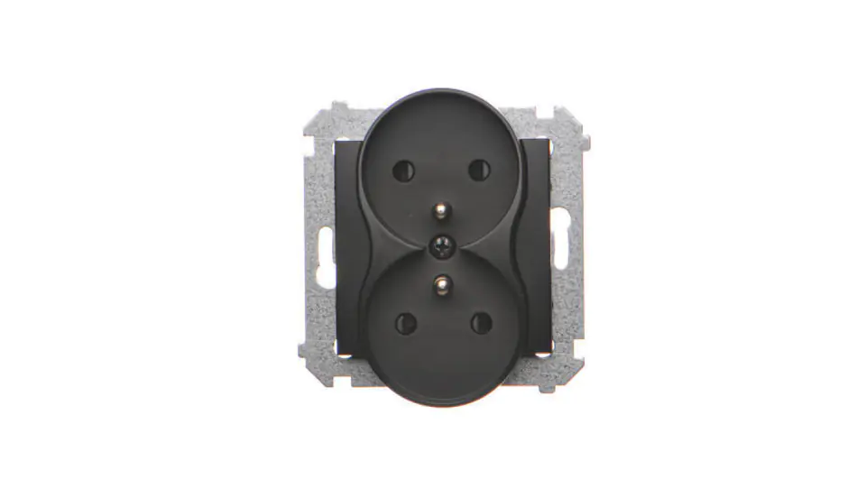 ⁨Simon 54 Plug socket double grounded with shutters (module) 16A 250V screw terminals black matt DGZ2MZ.01/49⁩ at Wasserman.eu