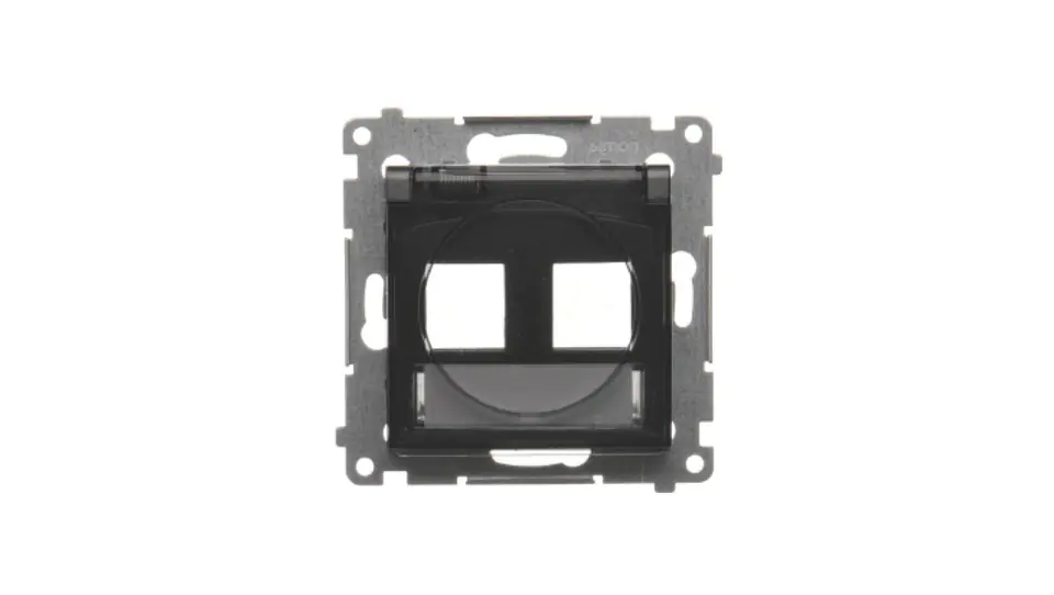 ⁨Simon 54 Teleinf slot cover. IP44 on the Keystone under with the description box. Transp. black matt IP44 gasket for frame DKP2B.01/49A⁩ at Wasserman.eu