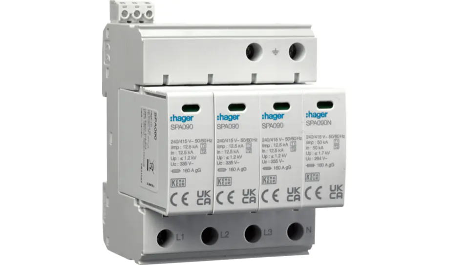 ⁨Ogranicznik przepięć B+C Typ T1+T2 MOV 4P TN-S/TT SPA931⁩ w sklepie Wasserman.eu