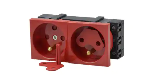 ⁨Gniazdo podwójne 2x2P+T DATA z blokadą czerwone z dwoma kluczami JL-01-G23-4K⁩ w sklepie Wasserman.eu