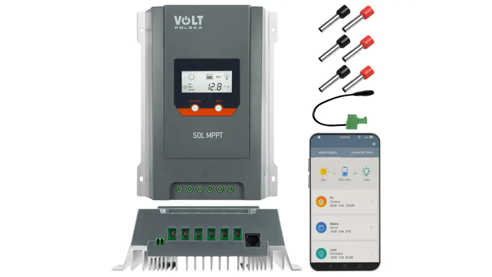 ⁨Regulator solarny Kontroler ładowania MPPT 30A 12V/24V LCD BLUETOOTH VOLT⁩ w sklepie Wasserman.eu