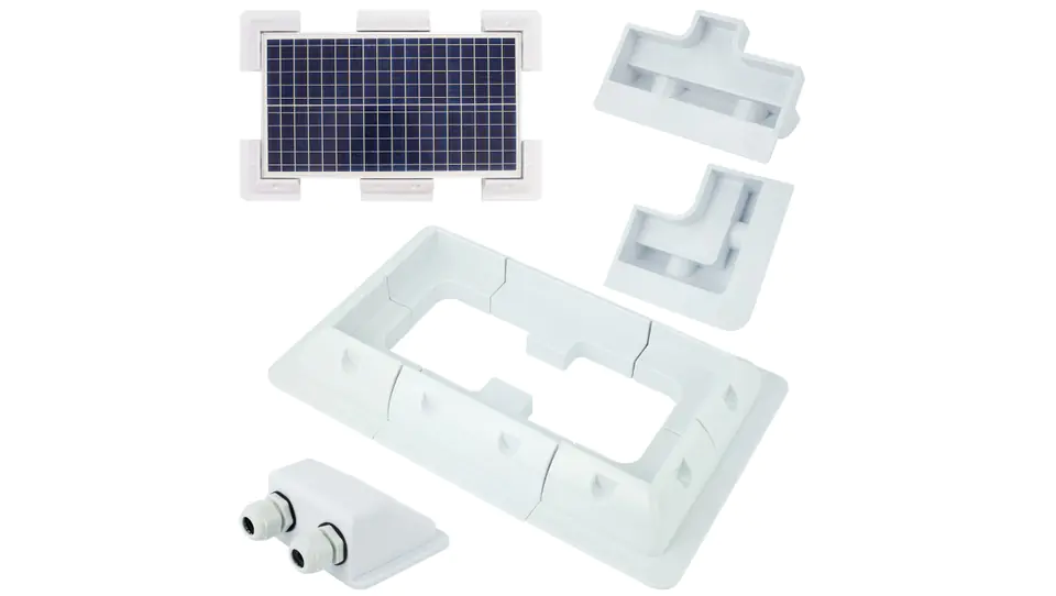 ⁨Set of mounting brackets + roof adapters for tourist solar panels 100W-180W per motorhome⁩ at Wasserman.eu