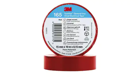 ⁨Taśma izolacyjna 15mm x 10m PVC Temflex 165 czerwona 7100184730⁩ w sklepie Wasserman.eu