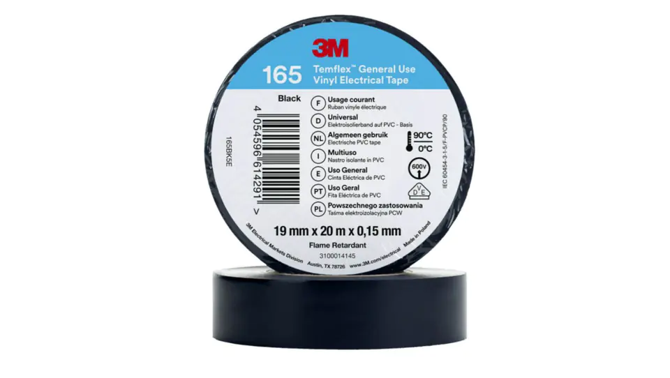 ⁨Insulation tape 19mm x 20m PVC Temflex 165 black 7100184800 /100pcs/ /100pcs/⁩ at Wasserman.eu