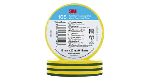 ⁨Insulation tape 19mm x 20m PVC Temflex 165 green yellow 7100222493⁩ at Wasserman.eu